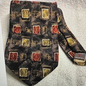 Robert Talbott Men's Geometric Pattern Tie - Black, Red, Yellow. 100% Silk